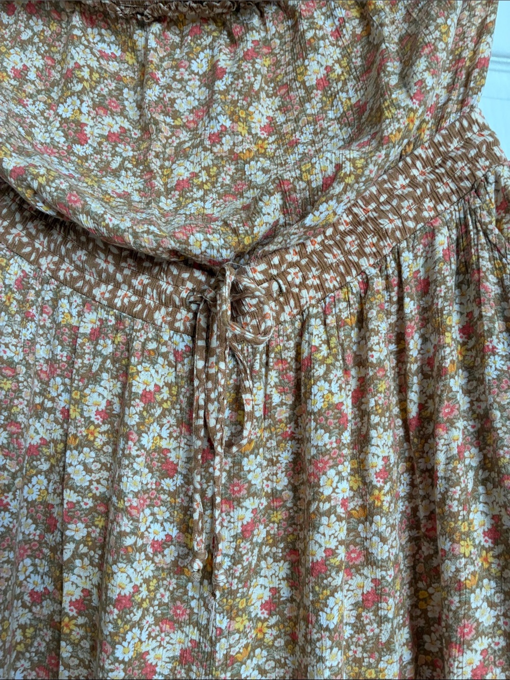 Boho Floral AE Wide Leg Cottagecore Strapless Floral Jumpsuit with Waist Tie XL - Picture 7 of 9